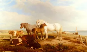 Horses And Cattle On The Shore by Henry Brittan Willis R.W.S Oil Painting