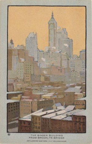 The Singer Building from Brooklyn Bridge by Rachael Robinson Elmer Oil Painting