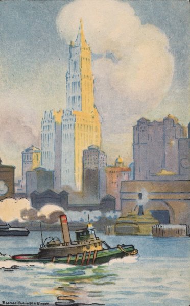 The Woolworth Building from the Ferry  by Rachael Robinson Elmer - Hand-Painted Oil Painting Reproduction