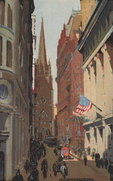 Trinity Church and Wall Street  by Rachael Robinson Elmer - Hand-Painted Oil Painting Reproduction