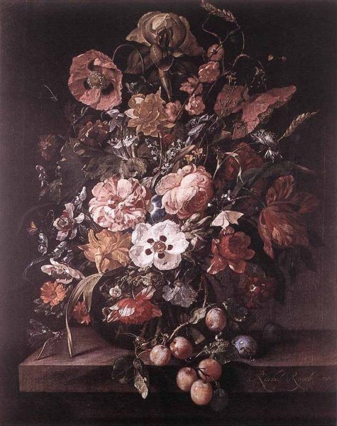 Bouquet in a Glass Vase by Rachel Ruysch - Hand-Painted Oil Painting Reproduction