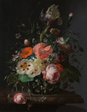 Still Life with Flowers on a Marble Tabletop by Rachel Ruysch Oil Painting