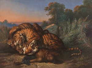 Kampfende Tiger by Raden Saleh Oil Painting