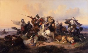 The Lion hunt by Raden Saleh Oil Painting