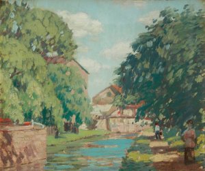 Canal Towpath by Rae Sloan Bredin Oil Painting