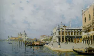 View Towards St.Marks Square with Santa Maria della Salute in the Distance by Rafael Senet - Oil Painting Reproduction
