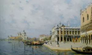 View Towards St.Marks Square with Santa Maria della Salute in the Distance Oil painting by Rafael Senet