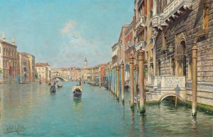 On the Grand Canal, the Rialto Bridge beyond, Venice by Rafael Senet Y Perez Oil Painting