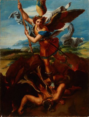 Saint Michael the Archangel Vanquishing Satan Oil painting by Rafal Hadziewicz