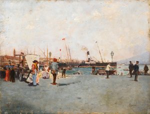 Figure sul molo di Napoli Oil painting by Raffaele Ragione