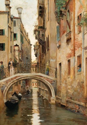 A Canal in Venice by Raffaele Tafuri Oil Painting