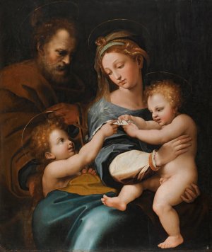 Holy Family With The Infant St. John The Baptist, Or 'Madonna Della Rosa' by Raffaello Sanzio Oil Painting