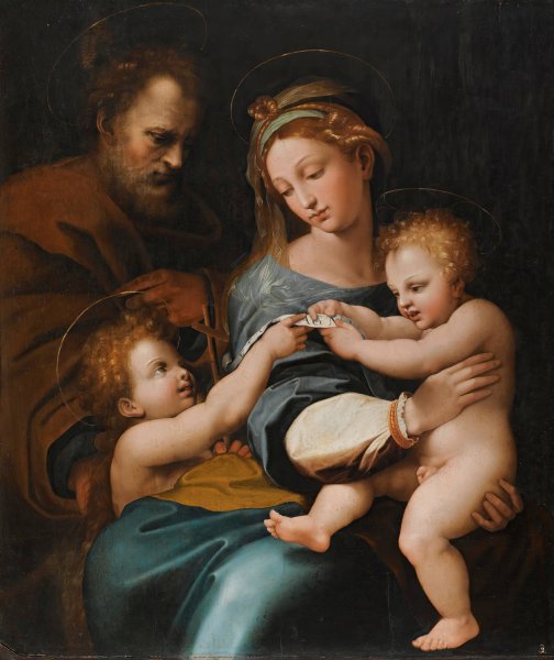 Holy Family With The Infant St. John The Baptist, Or 'Madonna Della Rosa' by Raffaello Sanzio - Hand-Painted Oil Painting Reproduction