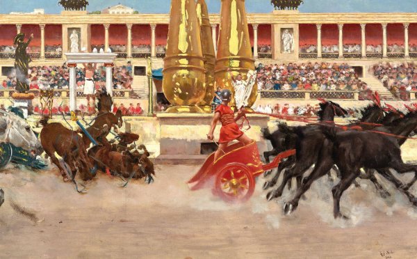 Chariot Race in the Circus by Raffaello Sorbi - Hand-Painted Oil Painting Reproduction
