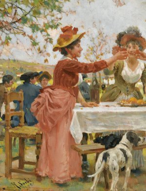 Festivities in the campagna by Raffaello Sorbi Oil Painting