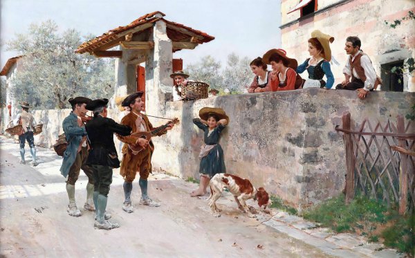 La serenata by Raffaello Sorbi - Hand-Painted Oil Painting Reproduction