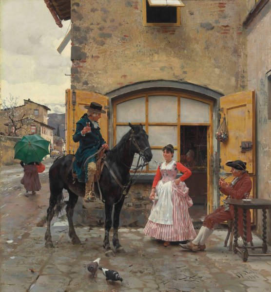 Stopping for a Drink  by Raffaello Sorbi - Hand-Painted Oil Painting Reproduction
