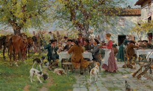 The Huntsmen's Lunch by Raffaello Sorbi Oil Painting
