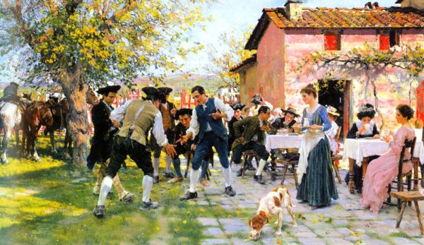 A Game of Morra by Raffaelo Sorbi - Hand-Painted Oil Painting Reproduction