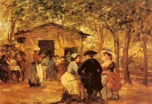 An Oudoor Cafe by Raffaelo Sorbi - Oil Painting Reproduction