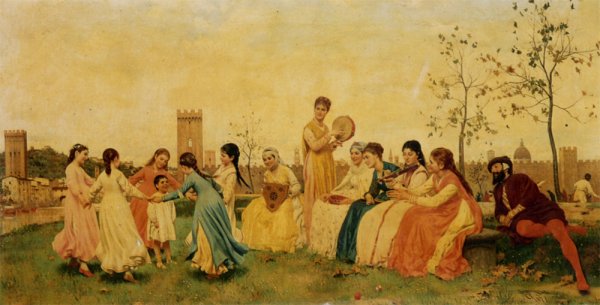 Girotondo by Raffaelo Sorbi - Hand-Painted Oil Painting Reproduction