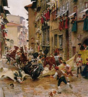 La Ripresa Del Barberi by Raffaelo Sorbi Oil Painting