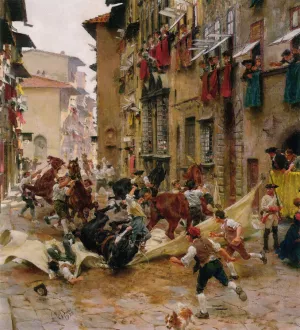 La Ripresa Del Barberi by Raffaelo Sorbi Oil Painting