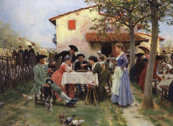 The Country Inn by Raffaelo Sorbi - Hand-Painted Oil Painting Reproduction