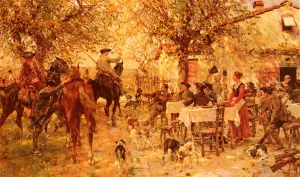 The Departure of the Hunting Party by Raffaelo Sorbi Oil Painting