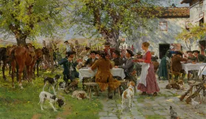 The Huntsmen Lunch Oil painting by Raffaelo Sorbi