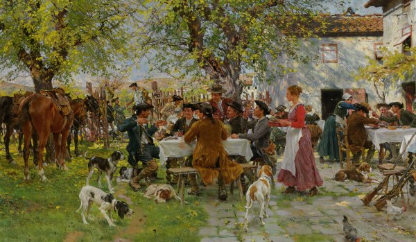 Main Product Photo of The Huntsmen Lunch Painting by Raffaelo Sorbi