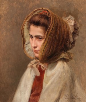 Bildnis einer Dame mit Haube in Seitenansicht by Raimund Ritter Von Wichera Oil Painting