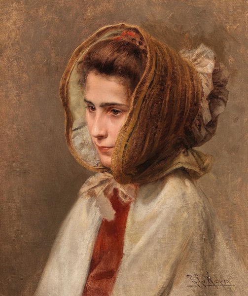 Main Product Photo of Bildnis einer Dame mit Haube in Seitenansicht Painting by Raimund Ritter Von Wichera