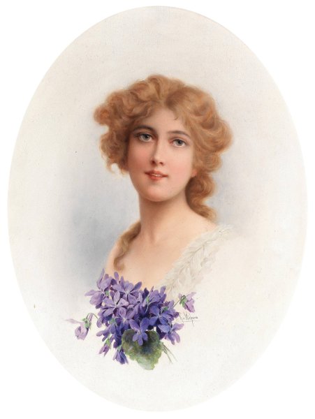 Damenportrait mit Veilchen by Raimund Ritter Von Wichera - Hand-Painted Oil Painting Reproduction