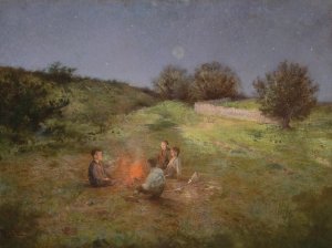 Kinder am Lagerfeuer by Raimund Ritter Von Wichera Oil Painting