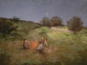 Kinder am Lagerfeuer Oil painting by Raimund Ritter Von Wichera