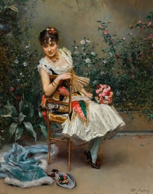 Aline with flowers by Raimundo De Madrazo y Garreta Oil Painting
