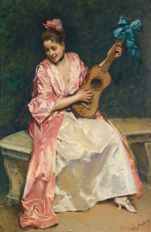 Aline with guitar by Raimundo De Madrazo y Garreta Oil Painting