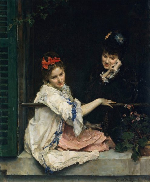 Main Product Photo of Girls at a Window  Painting by Raimundo De Madrazo y Garreta