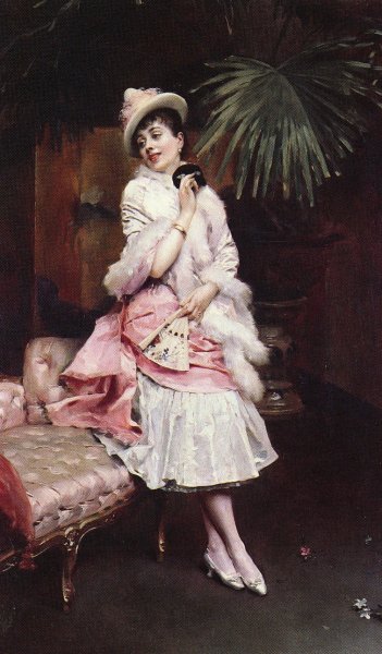 Main Product Photo of Lady With A Mask Painting by Raimundo De Madrazo y Garreta