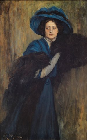 Portrait of a Lady in Blue by Raimundo De Madrazo y Garreta Oil Painting