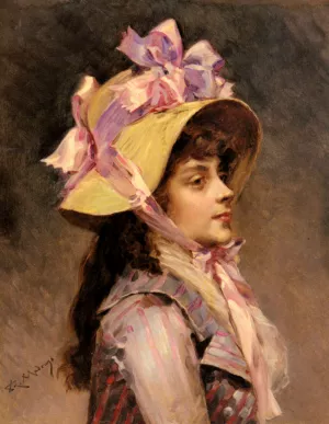 Portrait Of A Lady In Pink Ribbons by Raimundo De Madrazo y Garreta Oil Painting