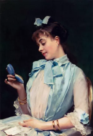 Portrait Of Aline Mason In Blue by Raimundo De Madrazo y Garreta - Oil Painting Reproduction