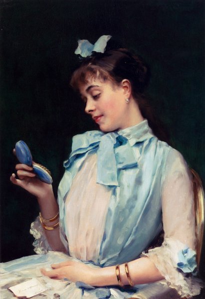 Main Product Photo of Portrait Of Aline Mason In Blue Painting by Raimundo De Madrazo y Garreta