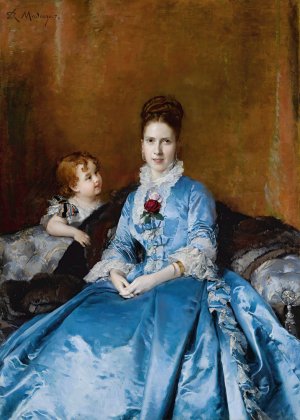 Portrait Of Mrs. Clotilde De Candamo And Her Son Carlos by Raimundo De Madrazo y Garreta Oil Painting