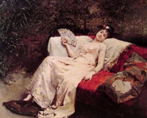 Reclining Lady by Raimundo De Madrazo y Garreta Oil Painting