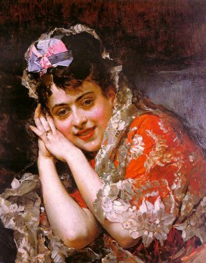 The Model Aline Masson with a White Mantilla by Raimundo De Madrazo y Garreta Oil Painting