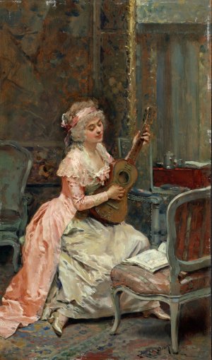 Woman With A Guitar by Raimundo De Madrazo y Garreta Oil Painting