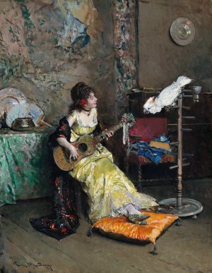 Woman With A Parrot by Raimundo De Madrazo y Garreta Oil Painting