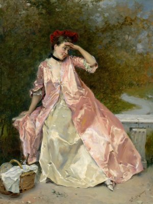 Woman With A Picnic Basket by Raimundo De Madrazo y Garreta Oil Painting